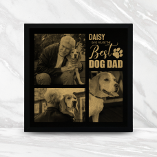 Best Dog Dad 3 Photo Collage - Black Gold Leatherette